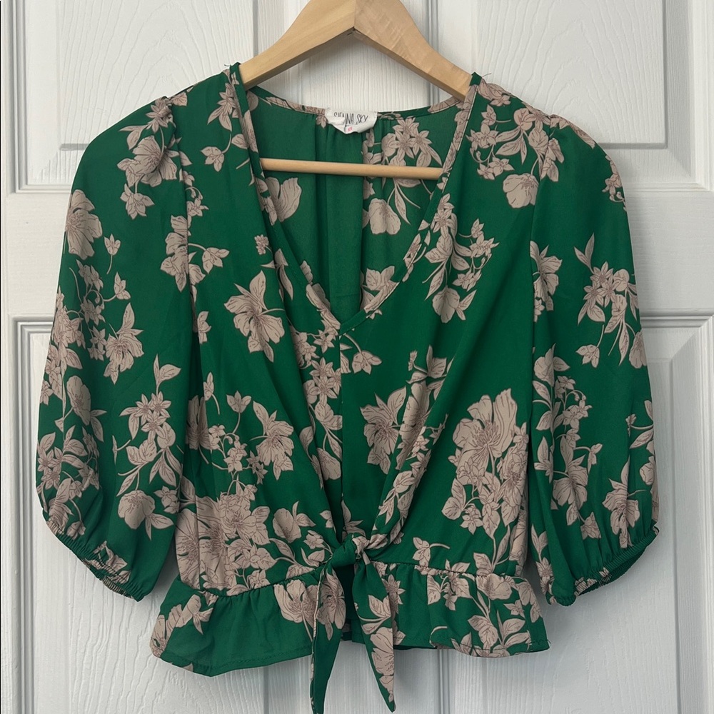Floral Blouse with Waist Tie (elasticized)